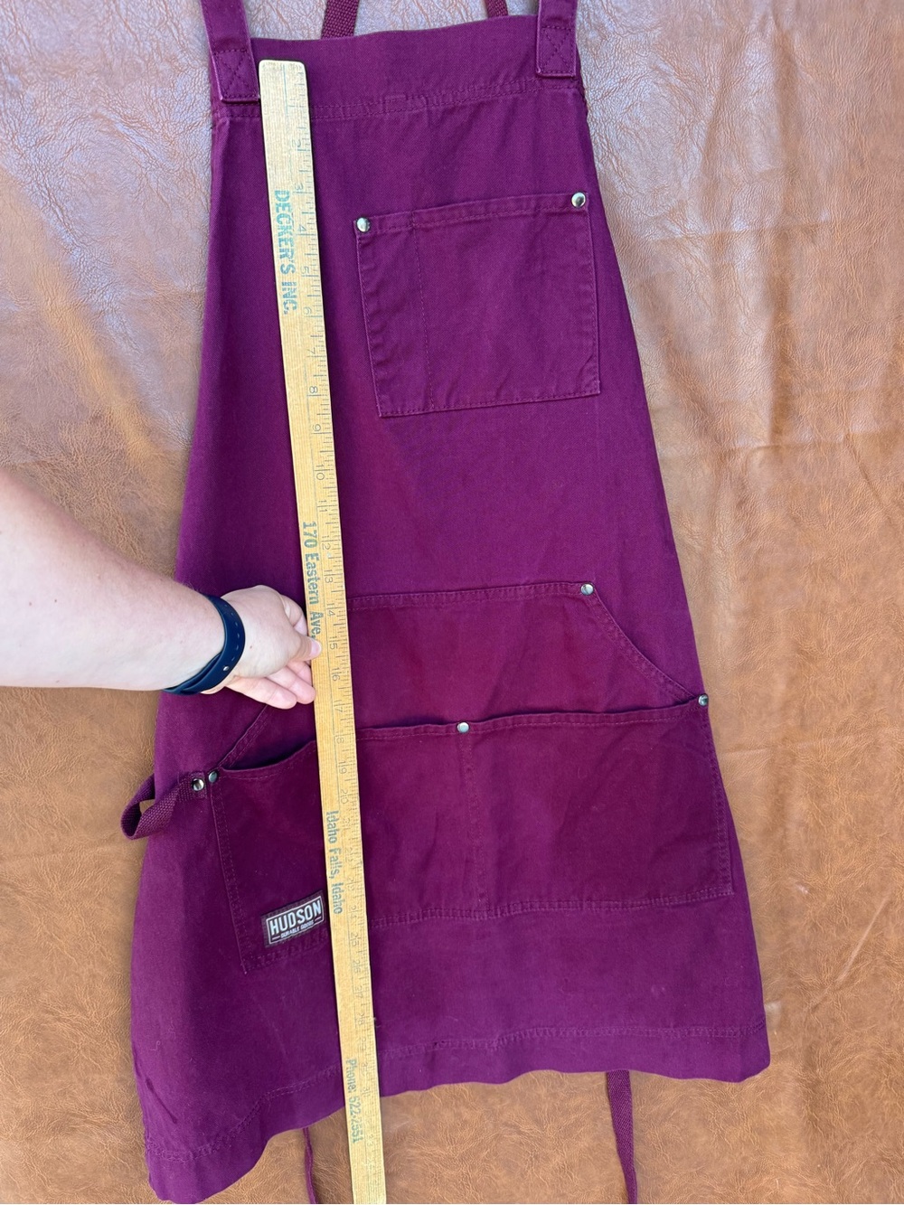 Hudson Durable Goods Maroon Work Apron Cross Back Barista Cafe Utility - Picture 6 of 8